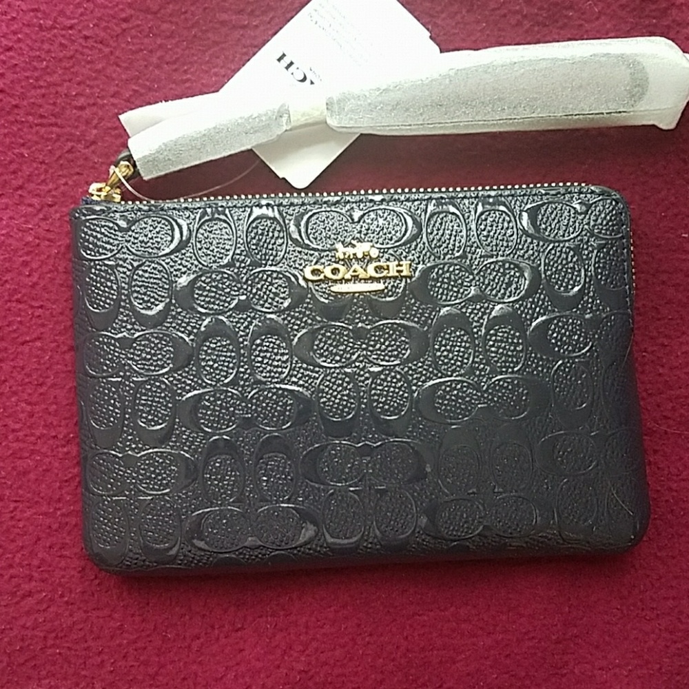 Coach Debossed Corner Zip Wristlet